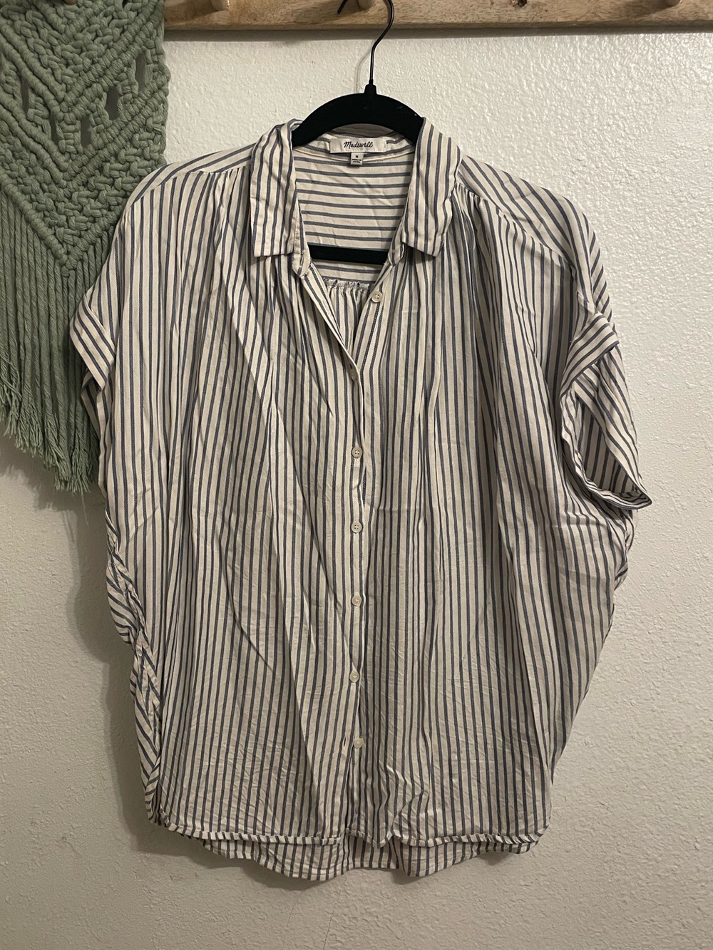 Madewell White Button-Up Shirt with Navy Stripes